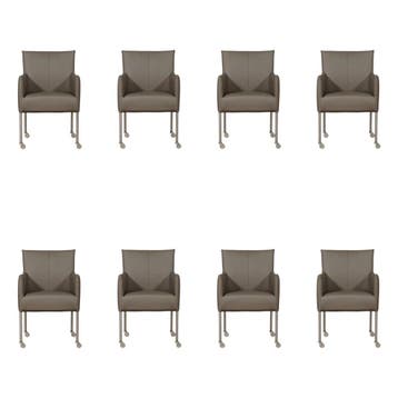 Set van 8 Leren eetkamerstoelen Desire - Toledo Smog, Ophalen of Verzenden