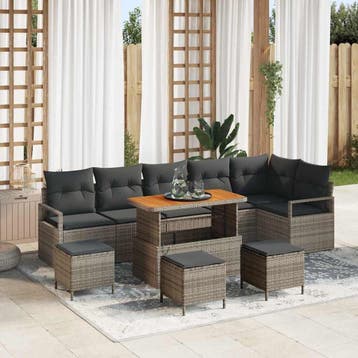 vidaXL Tuinbank Set 10 st Grijs Poly rattan, Verzenden