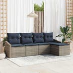 vidaXL Bankstel met kussen 5 pcs Grijs en Marineblauw poly, Tuin en Terras, Verzenden, Nieuw