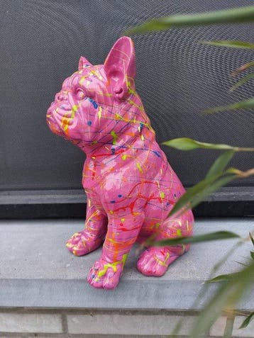 Beeld, French bulldog sitting in color - 31 cm - polyresin