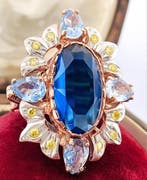 Zonder minimumprijs - Ring - 9 kt. Roségoud, Zilver Saffier, Nieuw