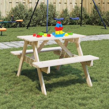 vidaXL Picknicktafel voor 4 kinderen met parasolgat massief, Verzenden, Nieuw