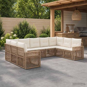vidaXL Tuinbank Set 9 st Beige en Crème Wit poly rattan, Verzenden, Nieuw