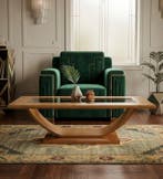 Centre de table - Bois, Verre - Table basse art déco, Antiquités & Art