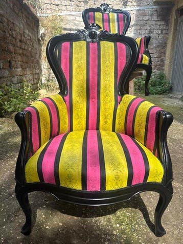 Fauteuil - Hout, Textiel - Paar fauteuils in Neo-Barok stijl