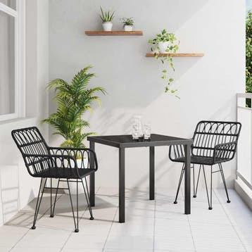 vidaXL Tuin Eettafel Set 3 pcs Zwart Gepoedercoat staal, Verzenden, Nieuw