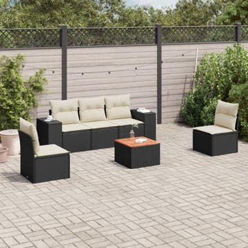 vidaXL 6-delige Loungeset met kussens poly rattan zwart, Verzenden, Loungeset