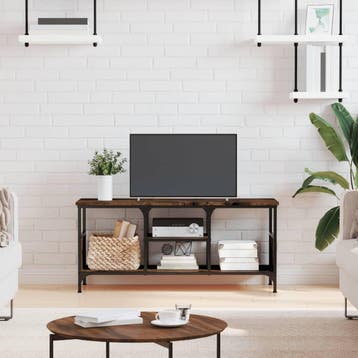 vidaXL Tv-meubel 100x35x45 cm bewerkt hout en ijzer gerookt, Verzenden, Nieuw