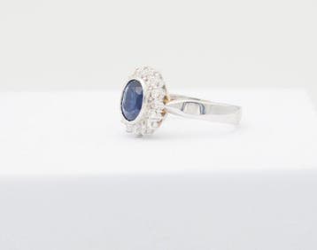 Ring - 18 karaat Witgoud Saffier - Diamant, Nieuw