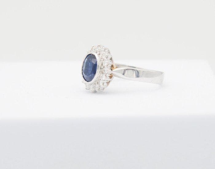 Ring - 18 karaat Witgoud Saffier - Diamant, Bijoux, Sacs & Beauté, Bagues