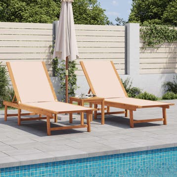vidaXL Ligbedden 2 st met tafel massief acaciahout en, Verzenden
