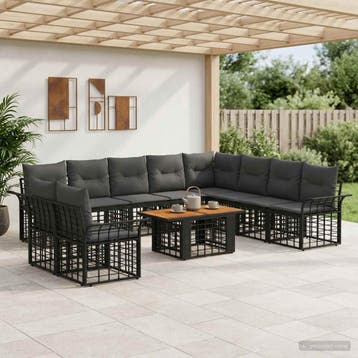vidaXL Tuinbank Set 11 st Zwart en Donkergrijs poly rattan, Verzenden