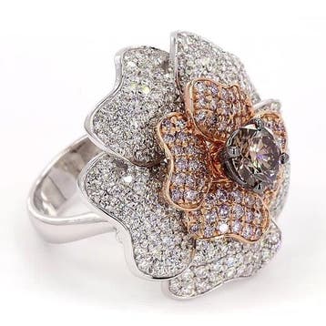 Cocktailring - 18 karaat Witgoud - 3.53ct. tw. Gemengde