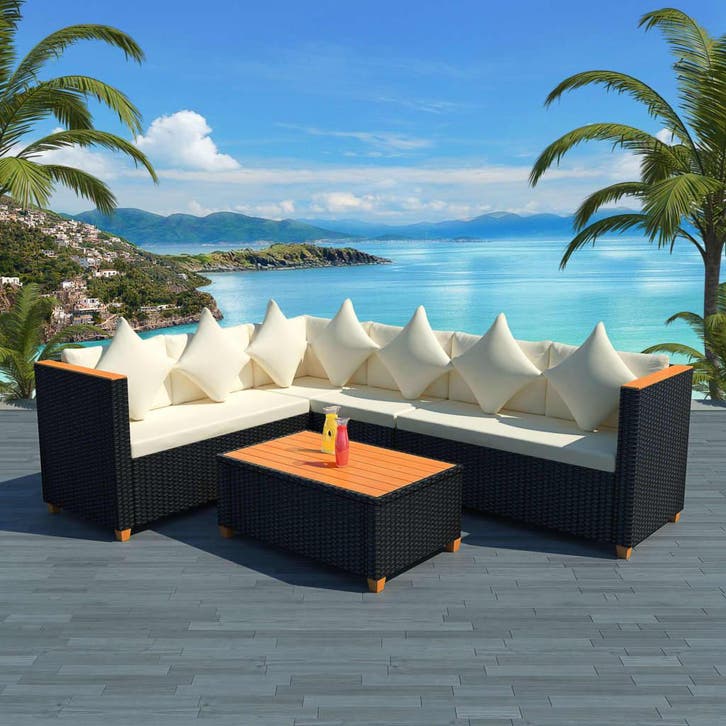 vidaXL 4-delige Loungeset met kussens poly rattan zwart, Jardin & Terrasse, Ensembles de jardin, Envoi