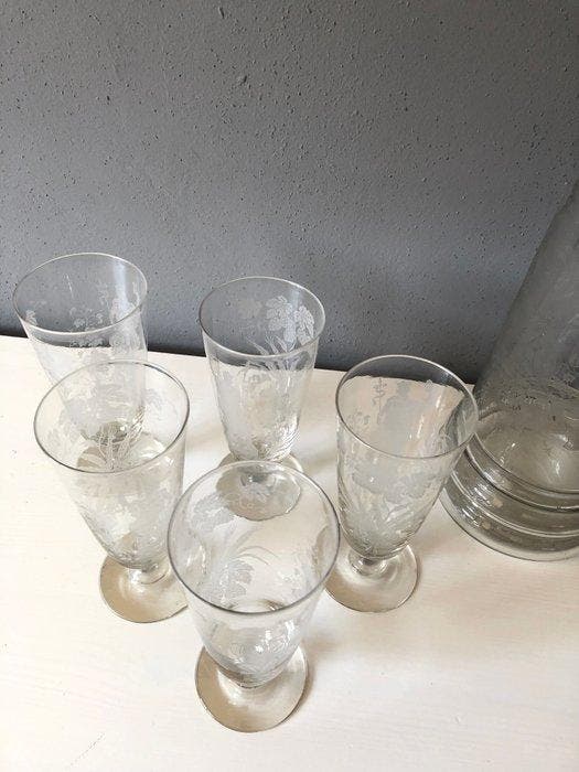 Drinkservies - Glas - Karavffe met vijf glazen, Antiquités & Art, Antiquités | Verre & Cristal