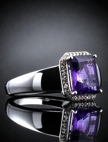 Zonder minimumprijs - Ring Zilver Amethist - Royal Elegance, Nieuw