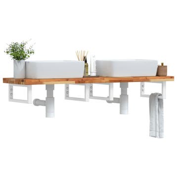 vidaXL Badkamer wandschap staal en massief acaciahout, Verzenden, Nieuw