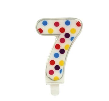 Kaars 7 Jaar Confetti 6,5cm, Verzenden, Nieuw