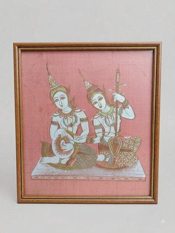 Set van 3 Vintage Thaise Kunstwerken - Zijde - Thailand -