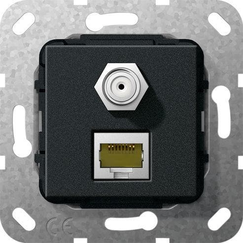 Gira RJ45 Cat6A Réseau Et Prise Combo SAT-F Noire - 569710, Doe-het-zelf en Bouw, Elektriciteit en Kabels, Verzenden