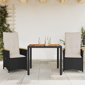 vidaXL 3-delige Bistroset met kussens poly rattan zwart, Verzenden, Nieuw