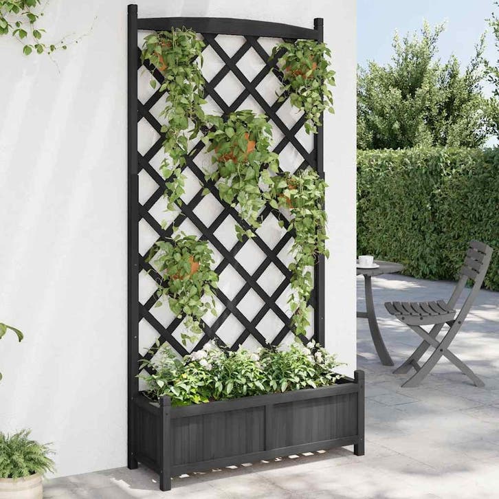 vidaXL Plantenbak met latwerk massief vurenhout zwart, Jardin & Terrasse, Pots de fleurs, Envoi