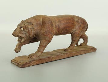 Decoratief ornament - Houten houtsnijwerk: Brullende tijger, Antiek en Kunst