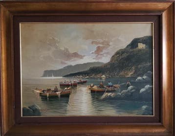 Elio Amoroso (XX) - Pescatori in Costiera Amalfitana, Antiquités & Art