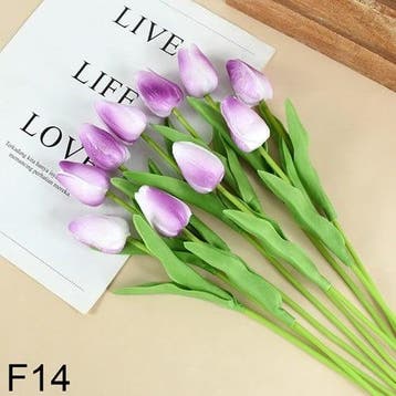 Tulpen fuchsia wit purple real touch foam 33 cm bundel ca., Huis en Inrichting, Woonaccessoires | Kunstplanten en Kunstbloemen