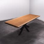 Boomstamtafel, Eettafel 200x105 massief hardhout, metaalpoot, Huis en Inrichting, Tafels | Eettafels, Overige houtsoorten, Robuust Modern