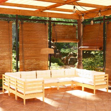 vidaXL 9-delige Loungeset met crèmekleurige kussens, Verzenden, Loungeset