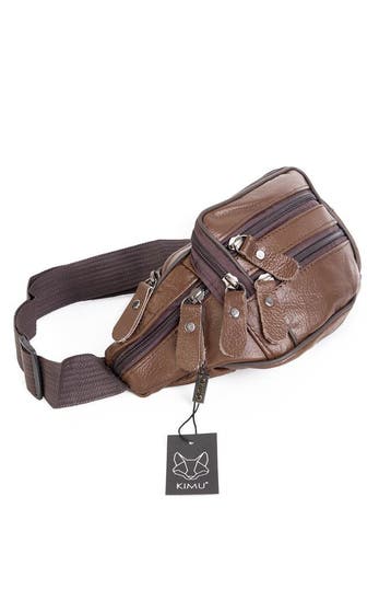 KIMU® Heuptasje Echt Leer Vakjes Donkerbruin Fanny Pack Donk, Ophalen of Verzenden, Nieuw, Bruin