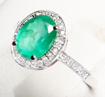 Sans prix de réserve - Bague - 14 carats Or blanc Émeraude -, Bijoux, Sacs & Beauté, Bagues