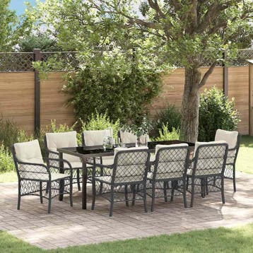 vidaXL Tuin Eettafel Set 9 st Zwart poly rattan, Verzenden, Nieuw