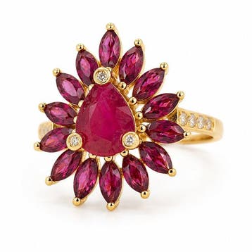 Sans prix de réserve - Bague Plaqué or Rubis - Diamant -, Handtassen en Accessoires, Nieuw