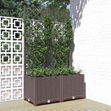 vidaXL Plantenbak met latwerk 80x40x136 cm polypropeen bruin, Tuin en Terras, Verzenden, Nieuw