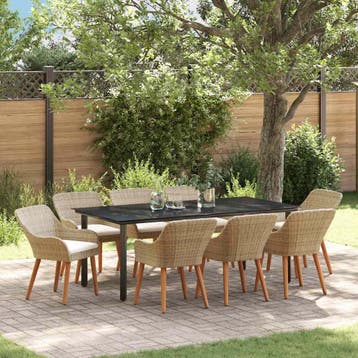 vidaXL Tuin Eettafel Set 9 st Beige poly rattan, Verzenden