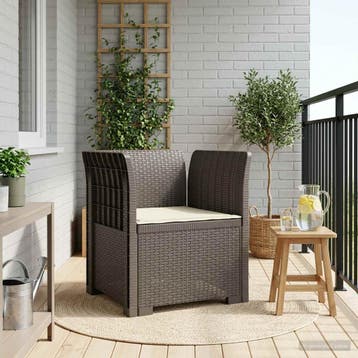 vidaXL Eén-zits Fauteuil met Kussen Rieten Look PP, Verzenden, Nieuw