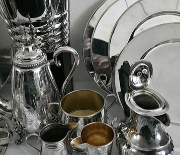 Tafelservies (23) - Verzilverd - met antieke theekan, Antiek en Kunst