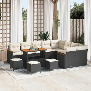 vidaXL Tuinbank Set 13 st Zwart poly rattan, Verzenden, Nieuw