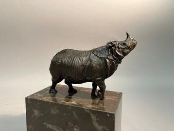Beeld, Neushoorn - 30 cm - Brons