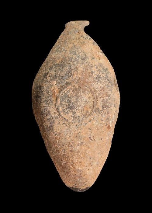 Byzantijns Terracotta Slippervormige olielamp met, Antiek en Kunst, Antiek | Overige Antiek