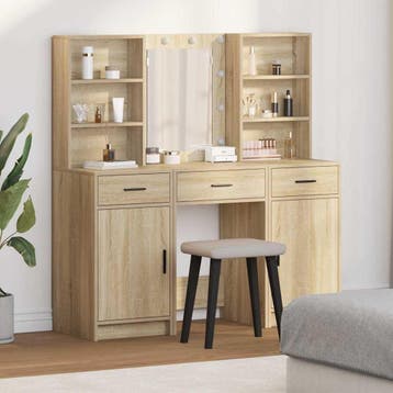 vidaXL Dressing tafel set met LED 3 st Sonoma Eik Bewerkt, Verzenden