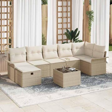 vidaXL Tuinbank Set met kussen 8 pcs Beige en Crème poly, Jardin & Terrasse, Verzenden