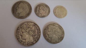 Frankrijk. Lot de 5 monnaies en argent, 1864/1887 (Zonder