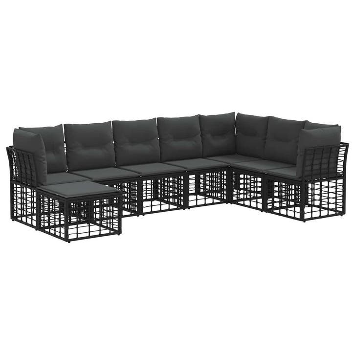 vidaXL Buiten bank set met kussen 8 pcs Zwart Polyester, Tuin en Terras, Tuinsets en Loungesets, Nieuw, Verzenden