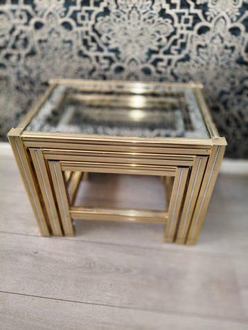 Set bijzettafels - Messing, Chroom, Glas - Drie