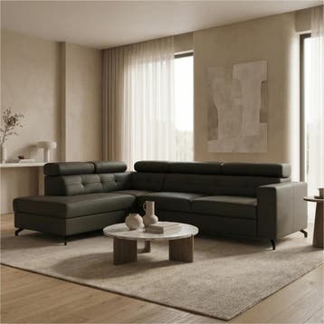 Leren hoekbank Nova - 2.5-zits arm rechts + Longchair arm, Ophalen of Verzenden