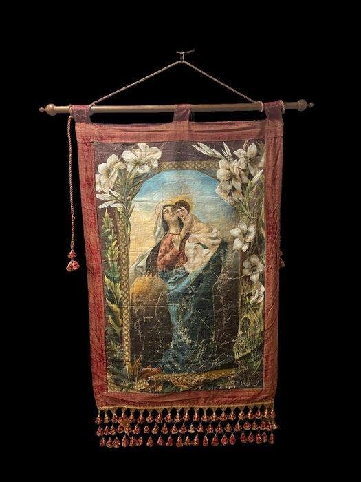 Madonna met Kind - Wandtapijt - 128 cm - 71 cm, Antiek en Kunst, Kunst | Niet-Westerse kunst