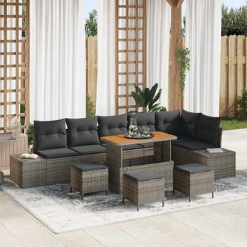vidaXL Tuinbank Set 10 st 9-Aantal zitplaatsen Grijs Poly, Verzenden, Nieuw